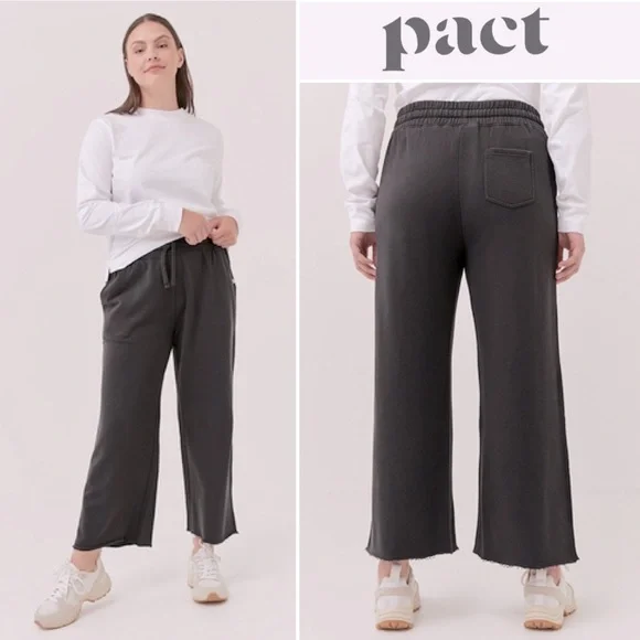 Pact Downtime Wide Leg Cropped Sweatpants Dark Gray Organic Cotton Minimalist XS